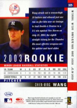 2003 Donruss/Leaf/Playoff (DLP) Rookies & Traded - 2003 Leaf Rookies & Traded #325 Chien-Ming Wang Back