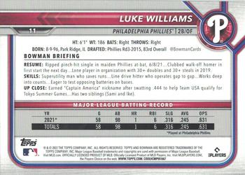 2022 Bowman #11 Luke Williams Back