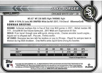2022 Bowman #17 Jake Burger Back
