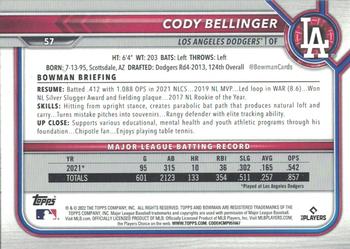 2022 Bowman #57 Cody Bellinger Back