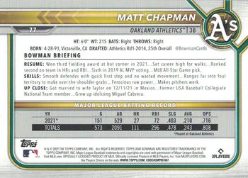 2022 Bowman #77 Matt Chapman Back