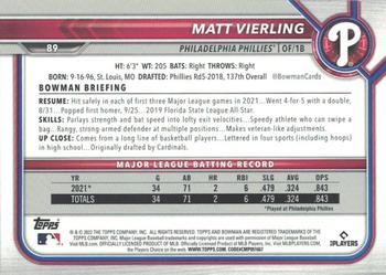2022 Bowman #89 Matt Vierling Back