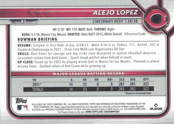 2022 Bowman #93 Alejo Lopez Back
