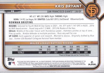 2022 Bowman #98 Kris Bryant Back