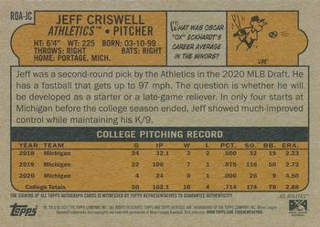 2021 Topps Heritage Minor League - Real One Autographs #ROA-JC Jeff Criswell Back