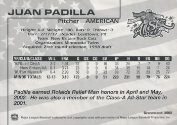 2002 Grandstand AA All-Star Game #NNO Juan Padilla Back