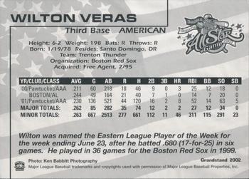 2002 Grandstand AA All-Star Game #NNO Wilton Veras Back