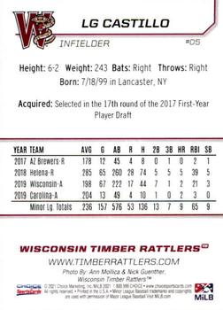 2021 Choice Wisconsin Timber Rattlers #5 L.G. Castillo Back