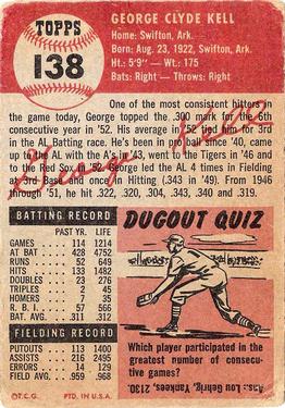 1953 Topps #138 George Kell Back