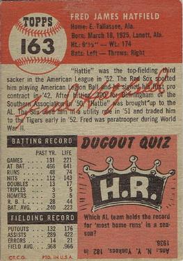 1953 Topps #163 Fred Hatfield Back