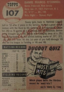 1953 Topps #107 Danny O'Connell Back