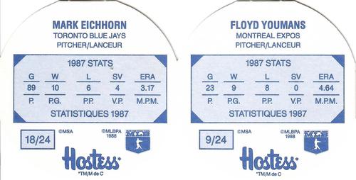 1988 Hostess Potato Chips Discs - Pairs #9 / 18 Floyd Youmans / Mark Eichhorn Back