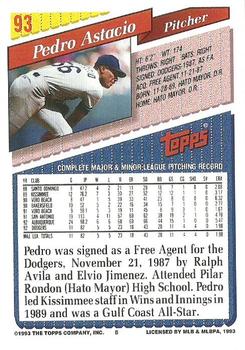 1993 Topps #93 Pedro Astacio Back