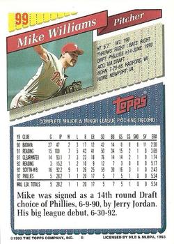 1993 Topps #99 Mike Williams Back