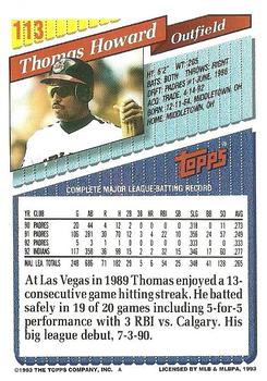 1993 Topps #113 Thomas Howard Back