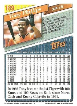 1993 Topps #189 Tony Phillips Back