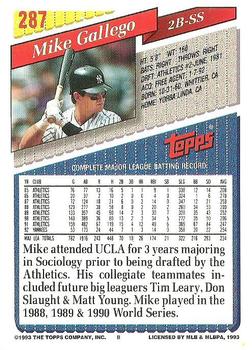 1993 Topps #287 Mike Gallego Back