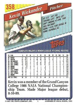 1993 Topps #358 Kevin Wickander Back