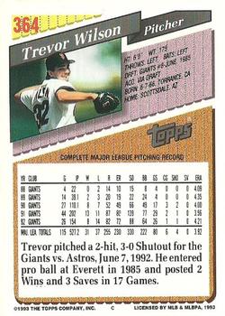 1993 Topps #364 Trevor Wilson Back