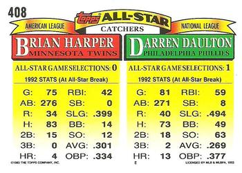 1993 Topps #408 Darren Daulton / Brian Harper Back