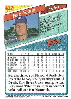 1993 Topps #432 Pete Young Back