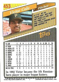 1993 Topps #453 Victor Cole Back