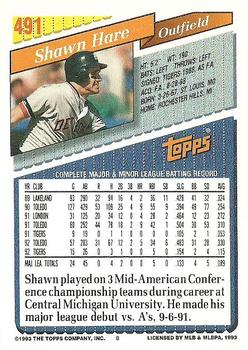1993 Topps #491 Shawn Hare Back