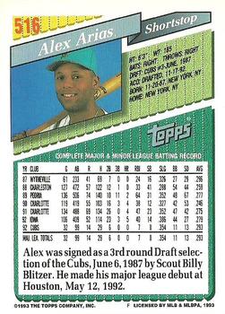 1993 Topps #516 Alex Arias Back