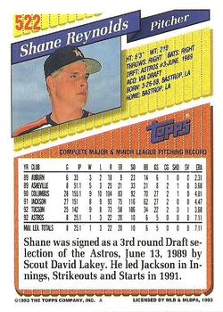 1993 Topps #522 Shane Reynolds Back