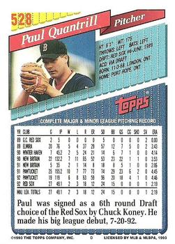 1993 Topps #528 Paul Quantrill Back