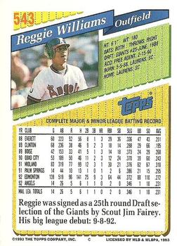 1993 Topps #543 Reggie Williams Back