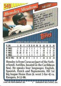 1993 Topps #549 Hensley Meulens Back