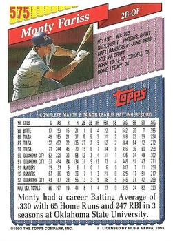 1993 Topps #575 Monty Fariss Back