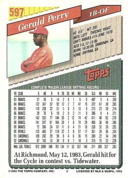 1993 Topps #597 Gerald Perry Back