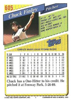 1993 Topps #605 Chuck Finley Back