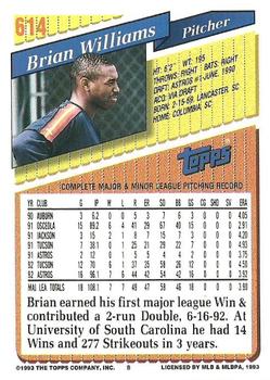 1993 Topps #614 Brian Williams Back