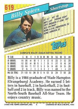 1993 Topps #619 Billy Spiers Back