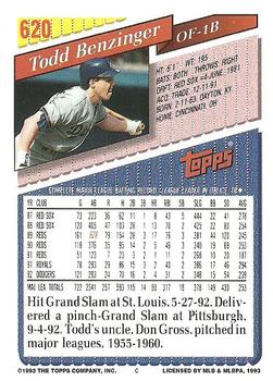 1993 Topps #620 Todd Benzinger Back