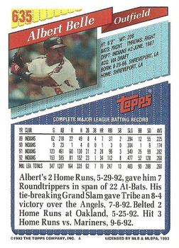 1993 Topps #635 Albert Belle Back