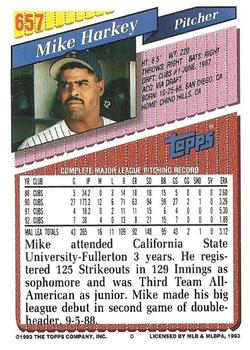 1993 Topps #657 Mike Harkey Back