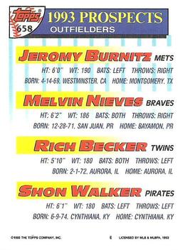 1993 Topps #658 Jeromy Burnitz / Melvin Nieves / Rich Becker / Shon Walker Back