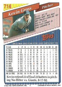 1993 Topps #714 Kevin Gross Back