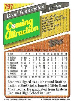 1993 Topps #797 Brad Pennington Back