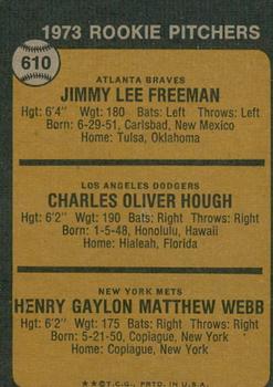2022 Topps Heritage - 50th Anniversary Buybacks #610 1973 Rookie Pitchers (Jimmy Freeman / Charlie Hough / Hank Webb) Back