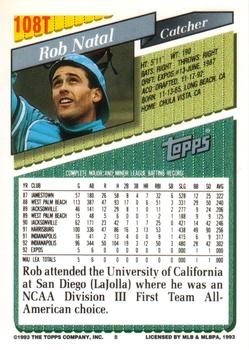 1993 Topps Traded #108T Bob Natal Back