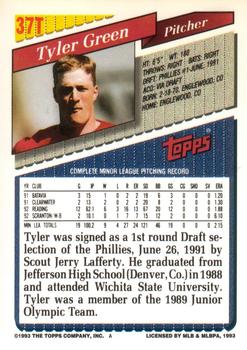 1993 Topps Traded #37T Tyler Green Back