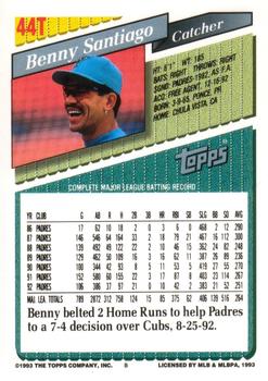 1993 Topps Traded #44T Benny Santiago Back