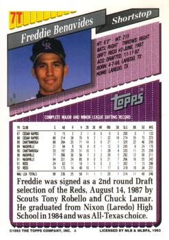 1993 Topps Traded #7T Freddie Benavides Back