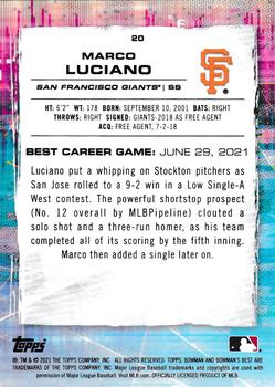 2021 Bowman's Best - Orange Refractor #20 Marco Luciano Back