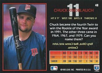 1993 Triple Play #48 Chuck Knoblauch Back